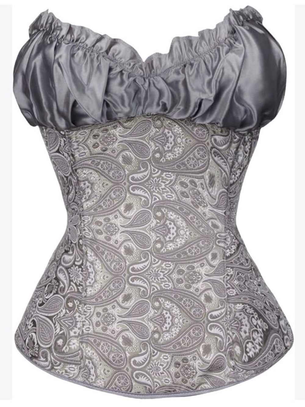 Renaissance Paisley Satin-Trim Gray Corset Top